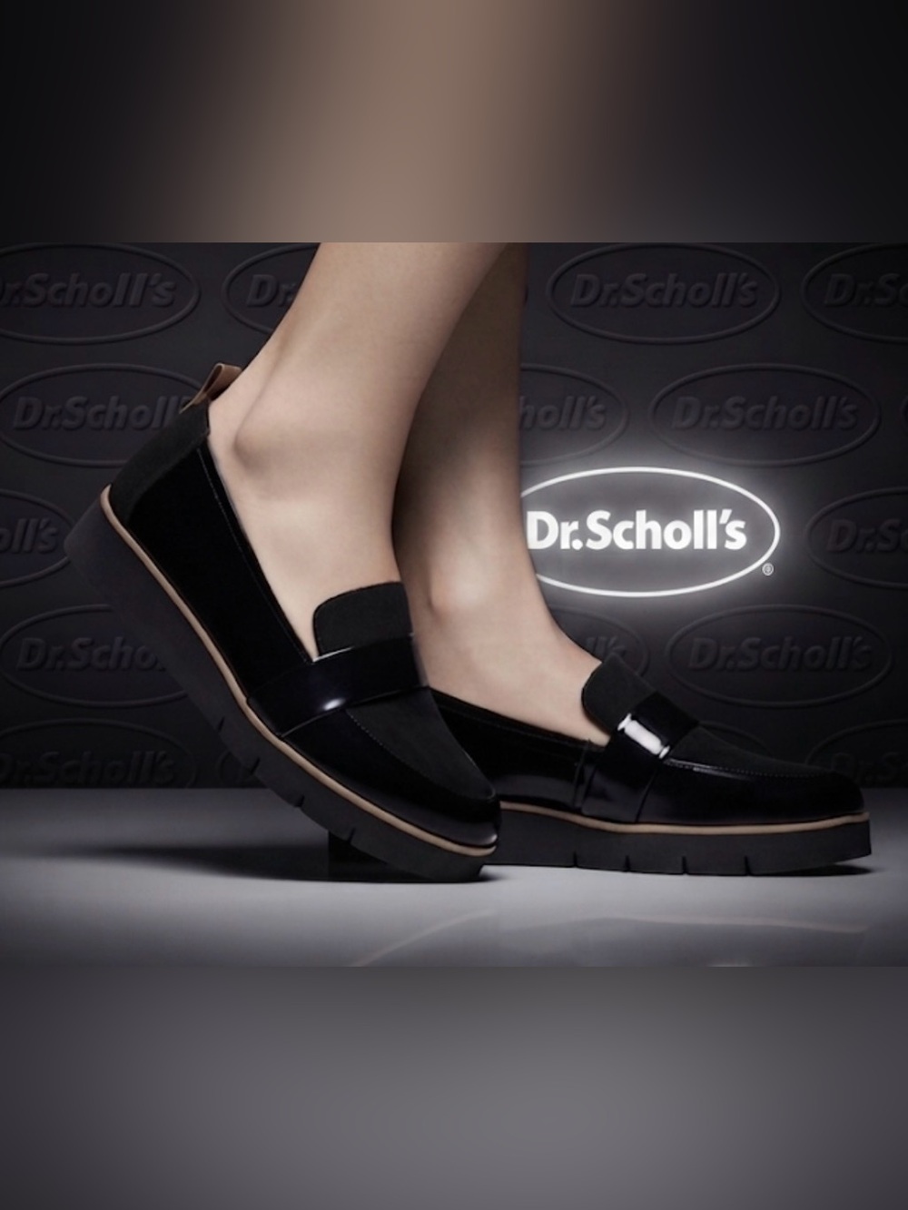 Authentic Dr. Scholl’s faux black patent platform loafer sz 8
